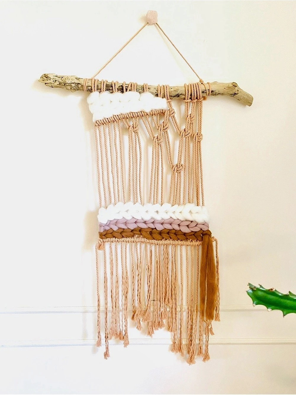 Woven Macrame Wall Hanging in Peach & Natural
